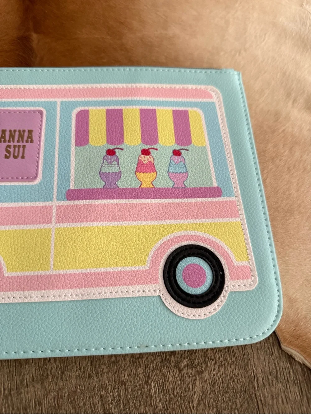 Brand NWT Anna Sui Ice Cream Truck Design Cosmetic Pouch in Light Blue